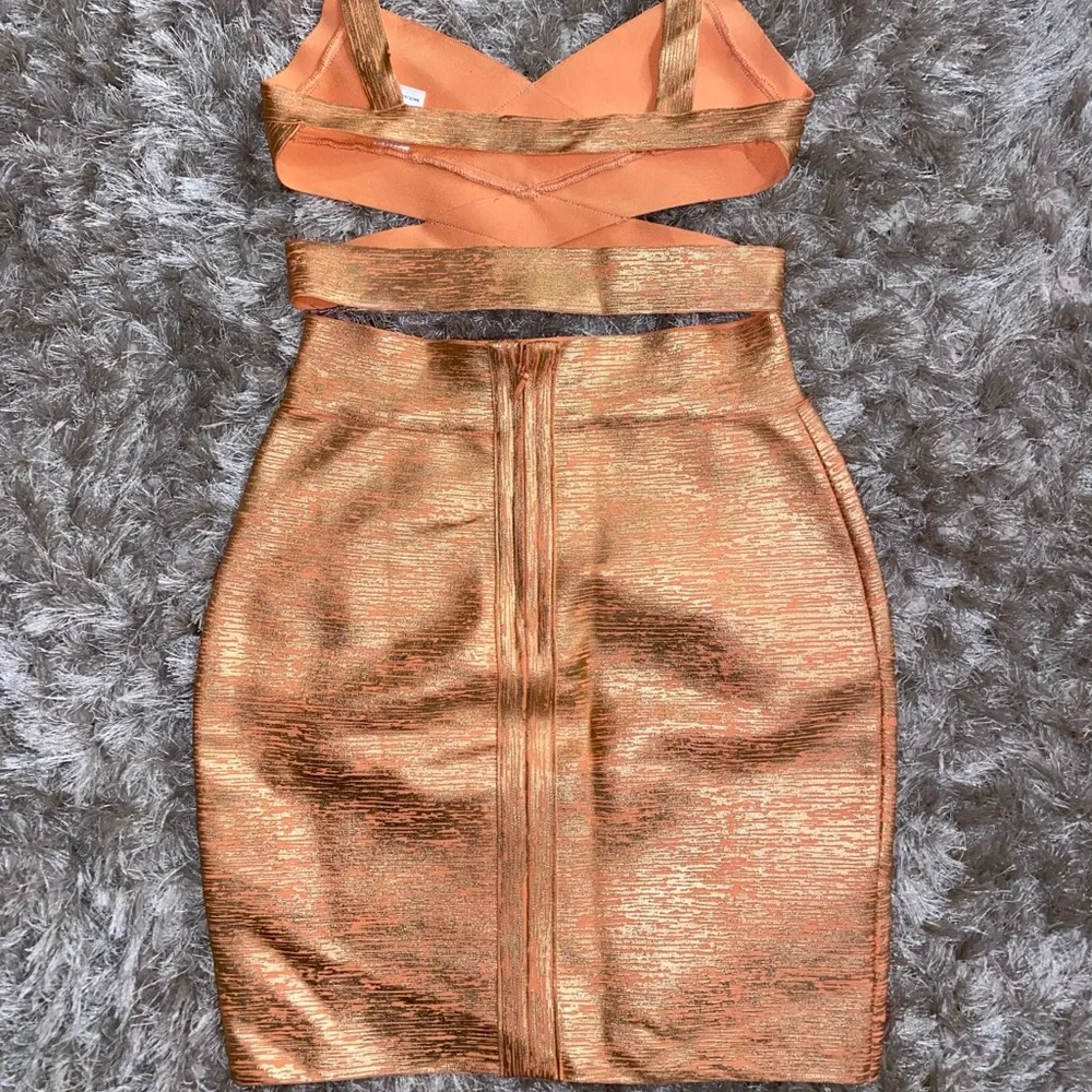 2 Piece Bandage Shirt Set-Peach-Sz Large - Picture 3 of 3